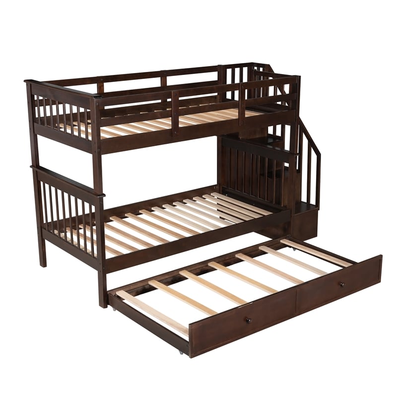 CRO Decor Stairway Twin-Over-Twin Bunk Bed with Twin size Trundle (Espresso)