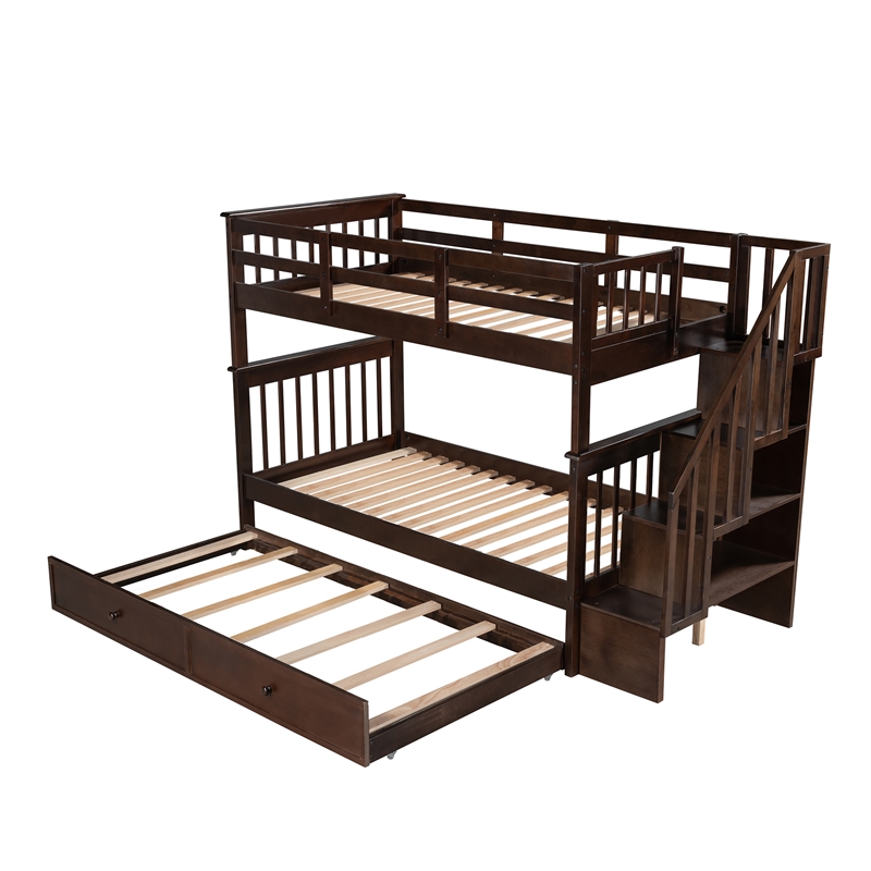 CRO Decor Stairway Twin-Over-Twin Bunk Bed with Twin size Trundle (Espresso)