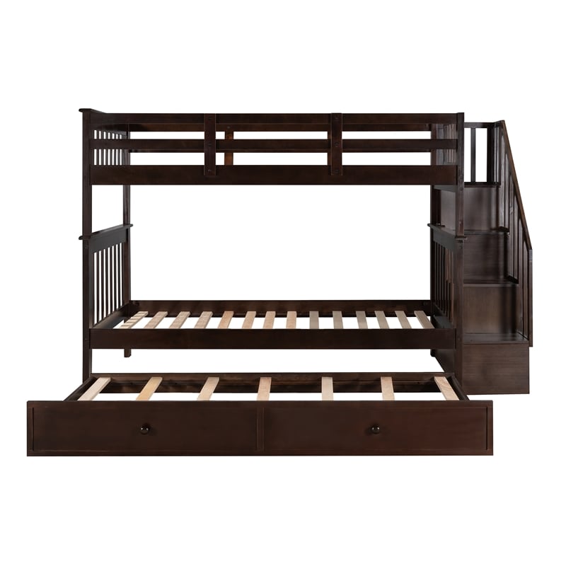 CRO Decor Stairway Twin-Over-Twin Bunk Bed with Twin size Trundle (Espresso)
