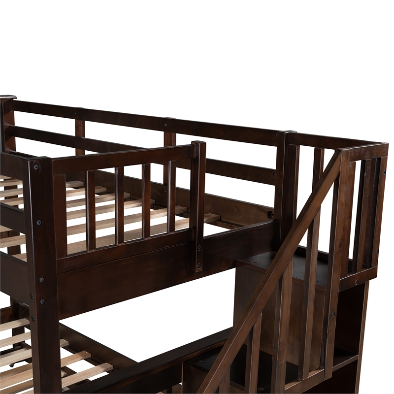 CRO Decor Stairway Twin-Over-Twin Bunk Bed with Twin size Trundle (Espresso)