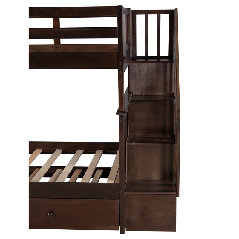 CRO Decor Stairway Twin-Over-Twin Bunk Bed with Twin size Trundle (Espresso)