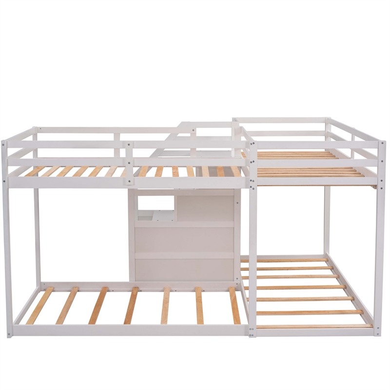 CRO Decor Twin over Twin L-Shaped Bunk Bed with Built-in Middle Staircase(White)