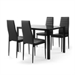 CRO Decor 5 PC Dining Table Set Tempered Glass Dining Table  Faux Leather Chairs