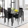 CRO Decor 5 PC Dining Table Set Tempered Glass Dining Table  Faux Leather Chairs