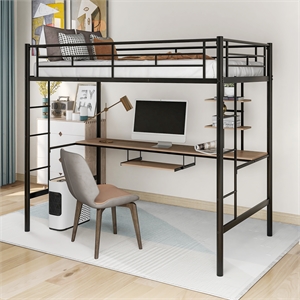 CRO Decor Loft Bed with Desk and Shelf Space Saving Design-Twin (Black)