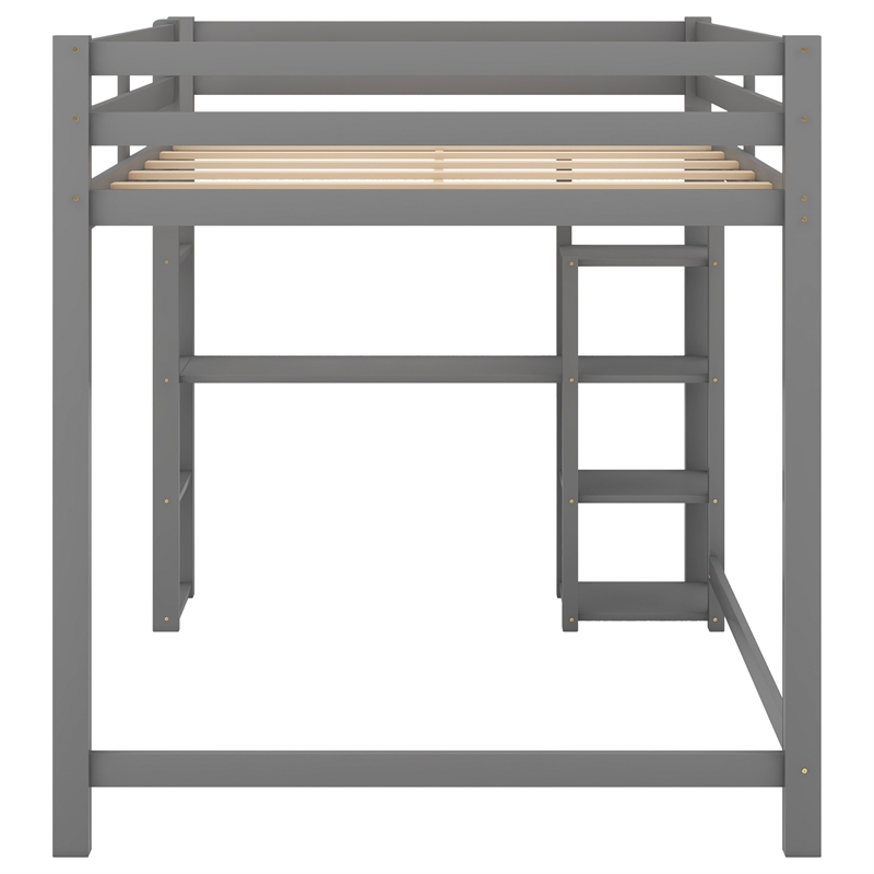 CRO Decor Full Size Wood Loft Bed with Built-in Desk and Shelves (Gray)