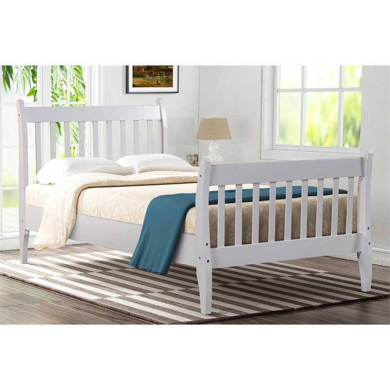 CRO Decor Platform Bed Frame with Wood Slat Support Twin (White)