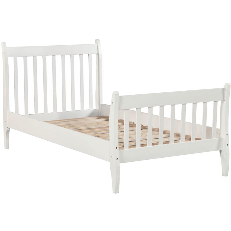 CRO Decor Platform Bed Frame with Wood Slat Support Twin (White)