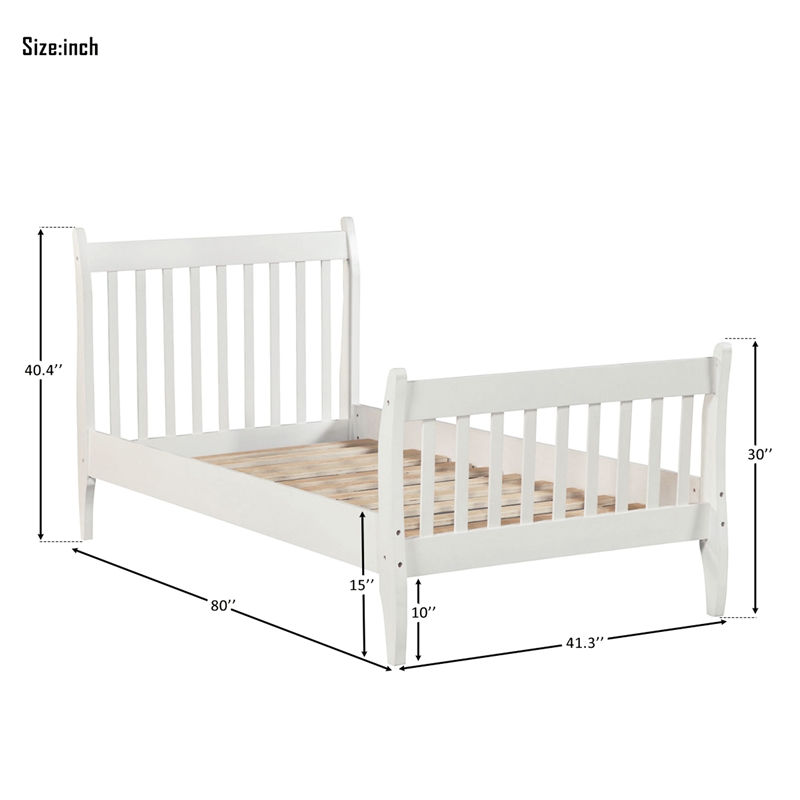CRO Decor Platform Bed Frame with Wood Slat Support Twin (White)