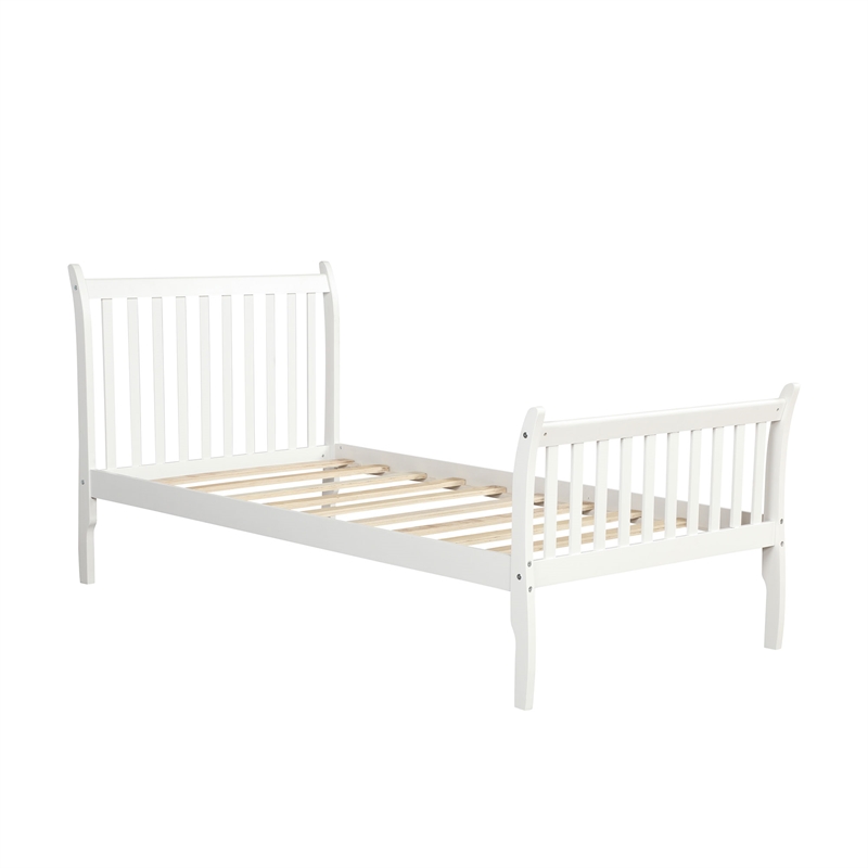 CRO Decor Platform Bed Frame with Wood Slat Support Twin (White)