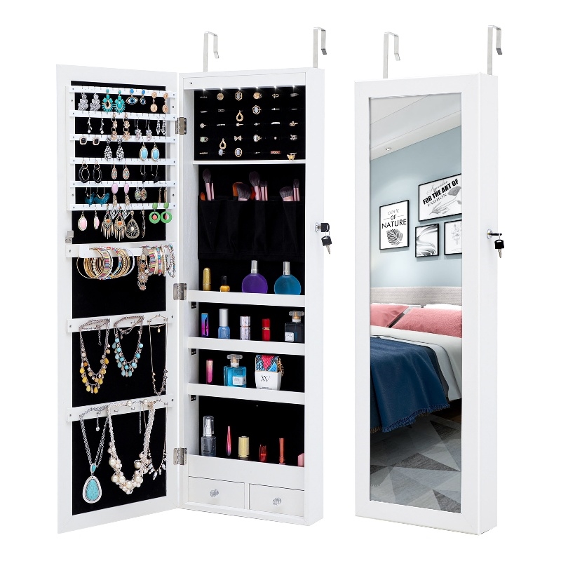 CRO Decor Jewelry Storage Mirror Cabinet With LED Lights Can Be Hung On