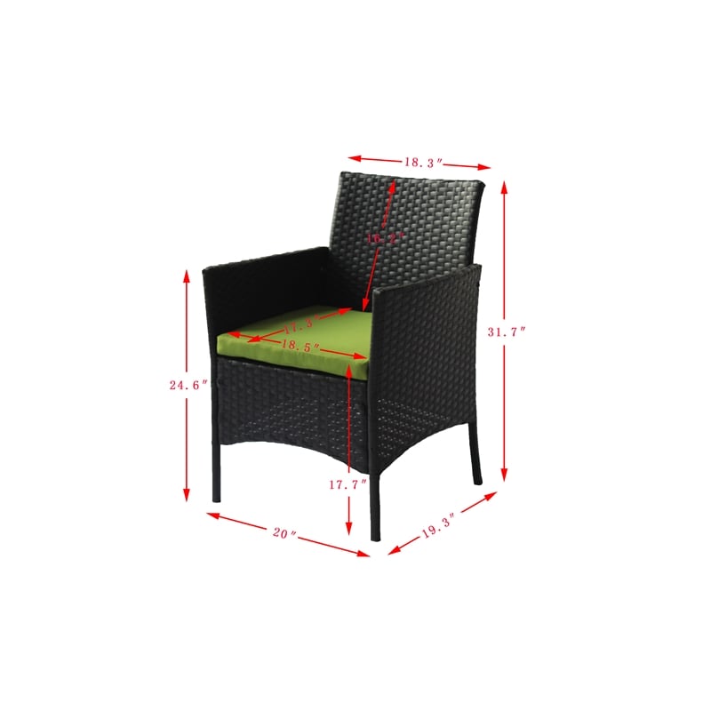 CRO Decor Black 4-Piece Metal Wicker Rectangular Outdoor Dining Set Garden Patio