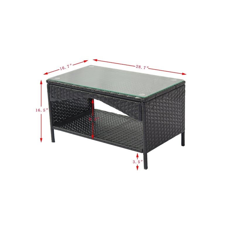 CRO Decor Black 4-Piece Metal Wicker Rectangular Outdoor Dining Set Garden Patio
