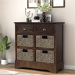 CRO Decor Storage Cabinet with 2 Drawers and 4 Classic Rattan Basket (Espresso)