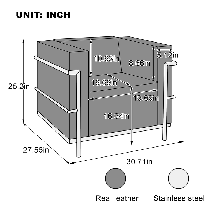 CRO Decor Black Genuine Leather Armchair with Encasing Stainless Steel Frame