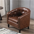 CRO Decor PU Leather Tufted Barrel ChairTub Chair (Brown)