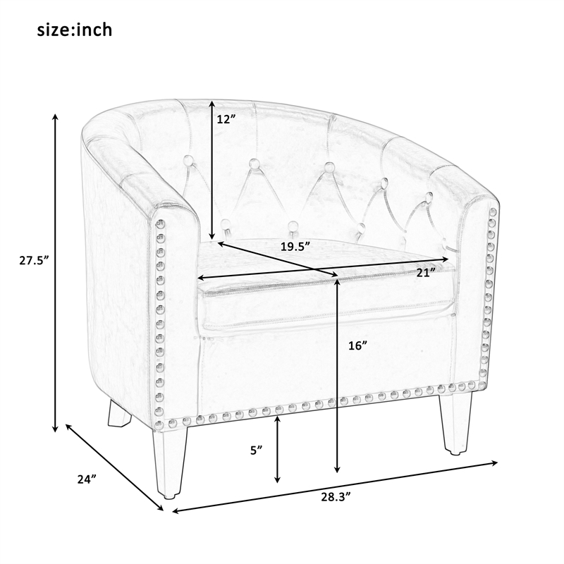 CRO Decor PU Leather Tufted Barrel ChairTub Chair (Brown)