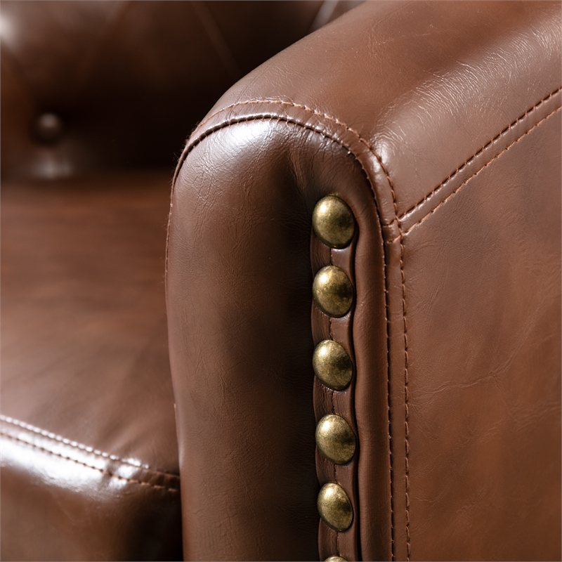 CRO Decor PU Leather Tufted Barrel ChairTub Chair (Brown)