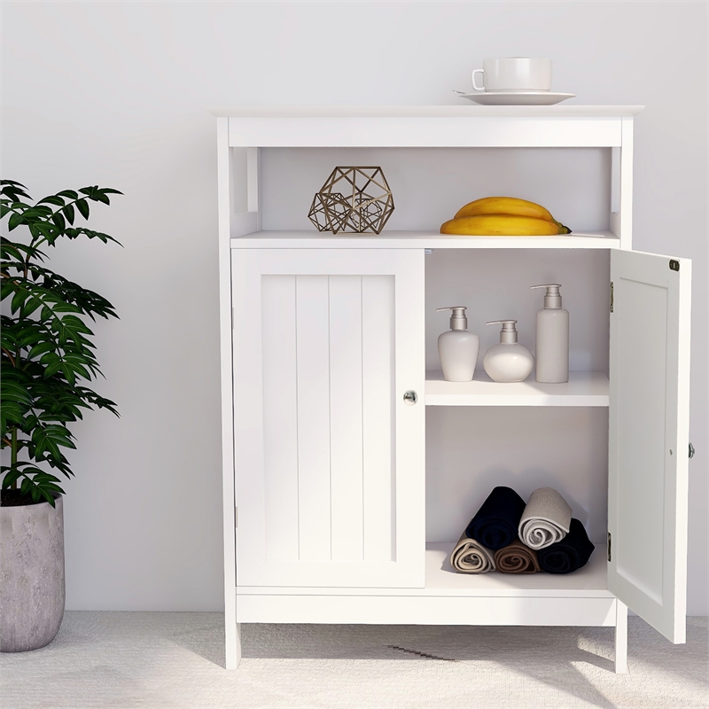 CRO Decor Bathroom Standing Storage with Double Shutter Doors Cabinet-White