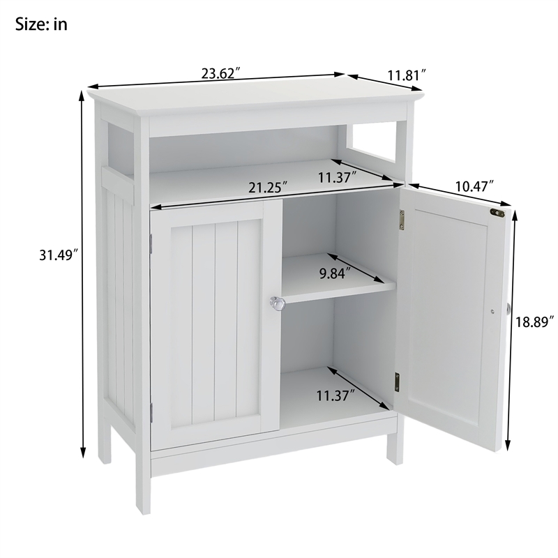 CRO Decor Bathroom Standing Storage with Double Shutter Doors Cabinet-White