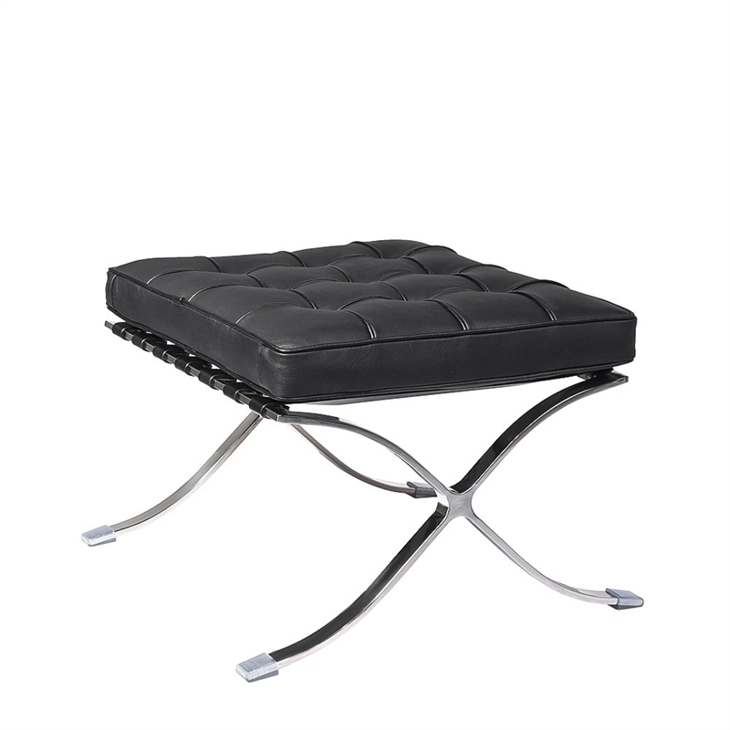 CRO Decor Genuine Leather Cowhide Tufted Accent Lounge Chair With Ottoman(Black)