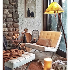 CRO Decor Genuine Leather Cowhide Tufted Accent Lounge Chair With Ottoman(White)