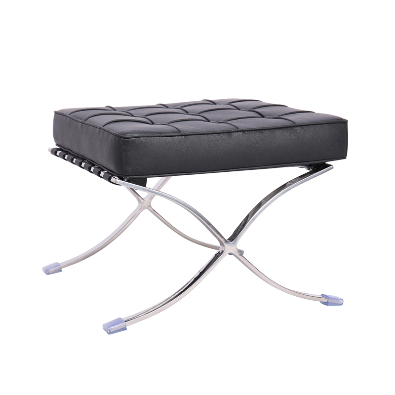 CRO Decor Modern Tufted Genuine Leather Ottoman Leisure Stool - Black