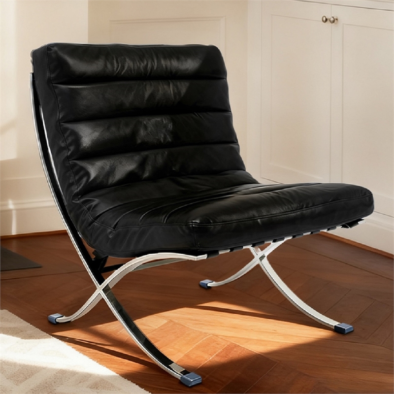 CRO Decor 29.3'' W Genuine Leather Accent Lounge Chair (Black)