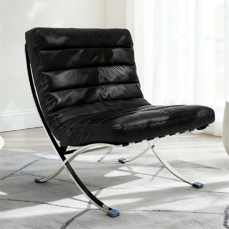 CRO Decor 29.3'' W Genuine Leather Accent Lounge Chair (Black)