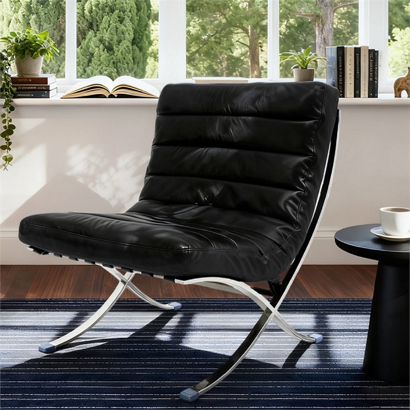 CRO Decor 29.3'' W Genuine Leather Accent Lounge Chair (Black)