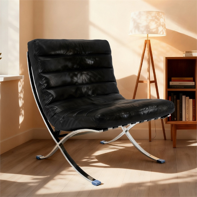 CRO Decor 29.3'' W Genuine Leather Accent Lounge Chair (Black)