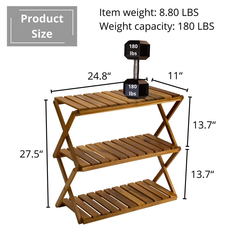 CRO Decor 3 Tiers Wooden Plants Stand Foldable Shoe Rack Multipurpose (Natural)