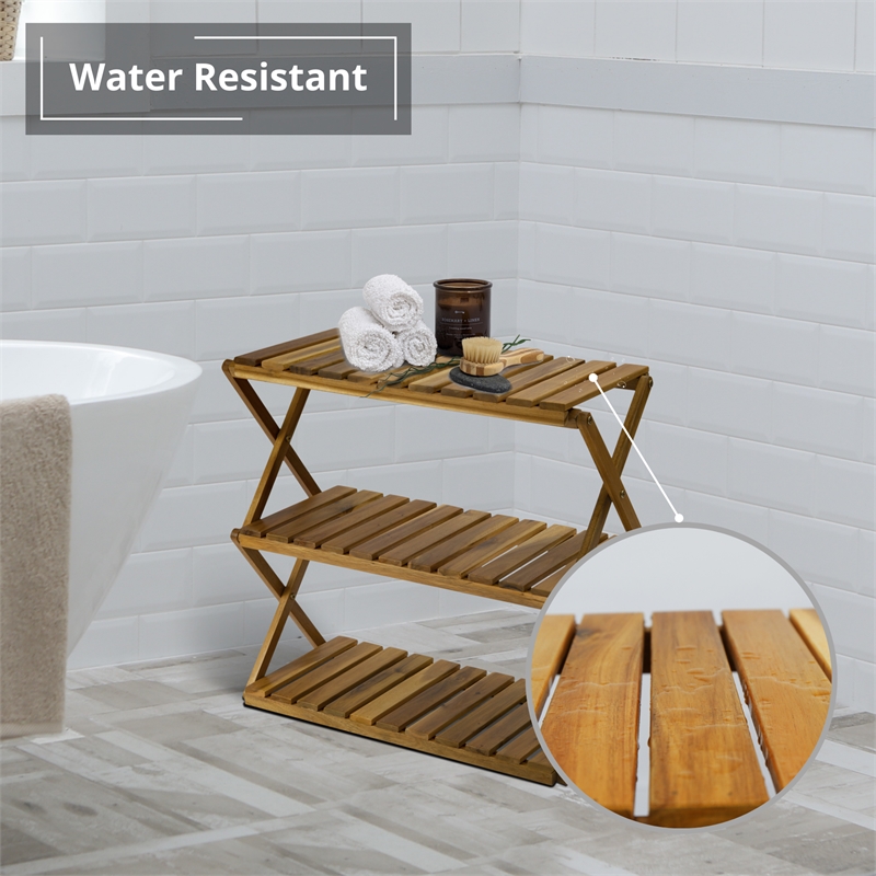 CRO Decor 3 Tiers Wooden Plants Stand Foldable Shoe Rack Multipurpose (Natural)