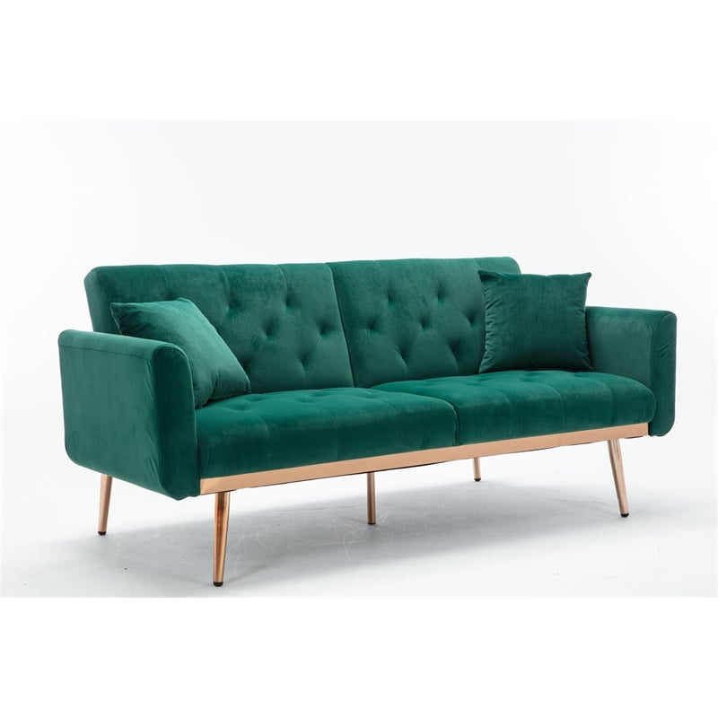 CRO Decor Modern Velvet Sofa Convertible Sleeper Sofa (Green)