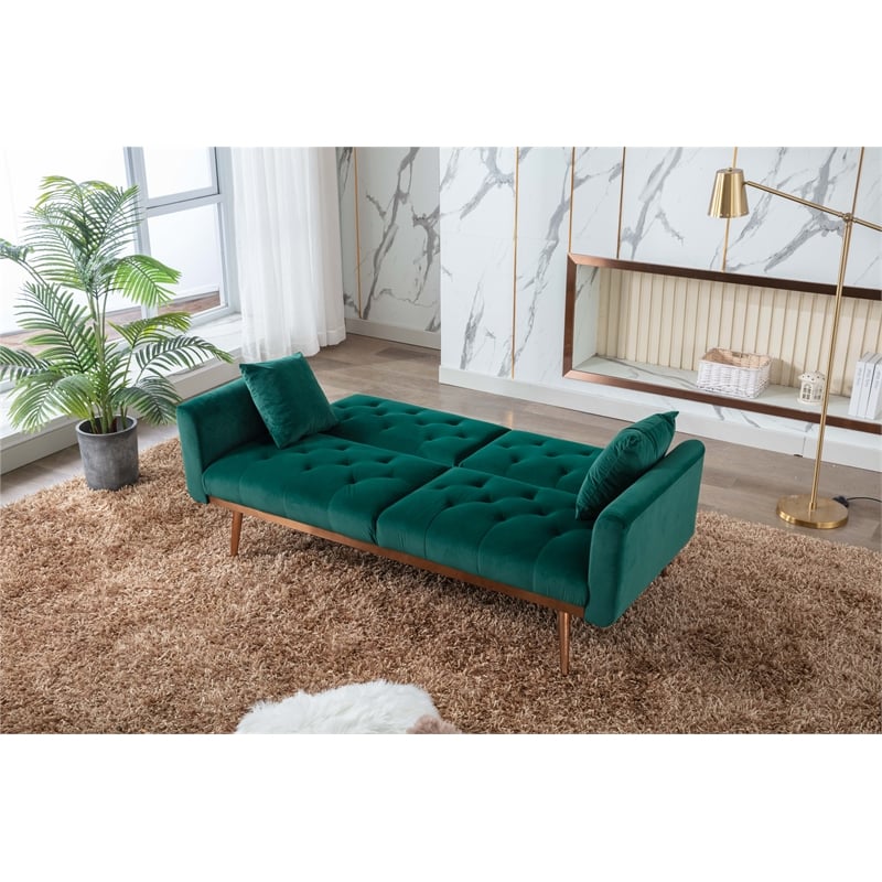 CRO Decor Modern Velvet Sofa Convertible Sleeper Sofa (Green)