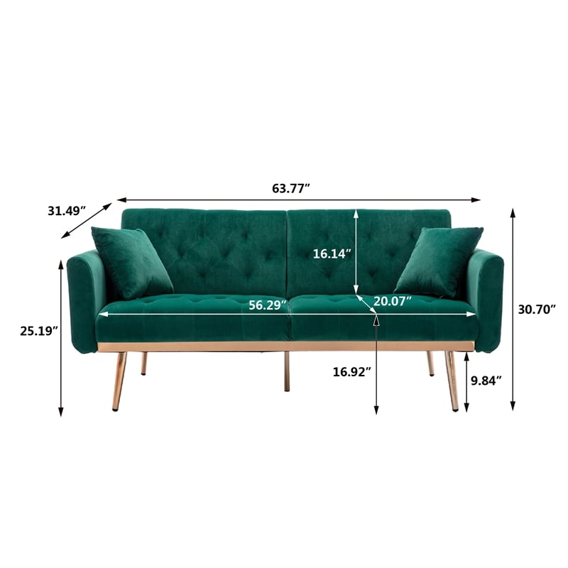 CRO Decor Modern Velvet Sofa Convertible Sleeper Sofa (Green)