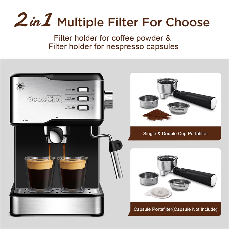 Espresso Machine 20-Bar Espresso Maker 1.5L Water Tank (Sliver)