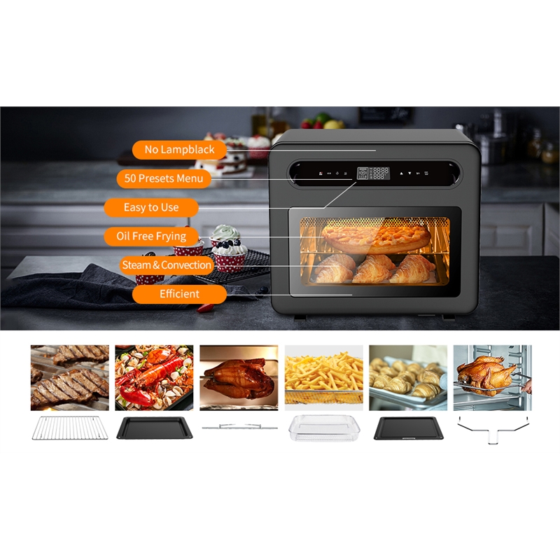 26 QT Steam Convection Oven Countertop 50 Cooking Presets -Black Stainless Steel