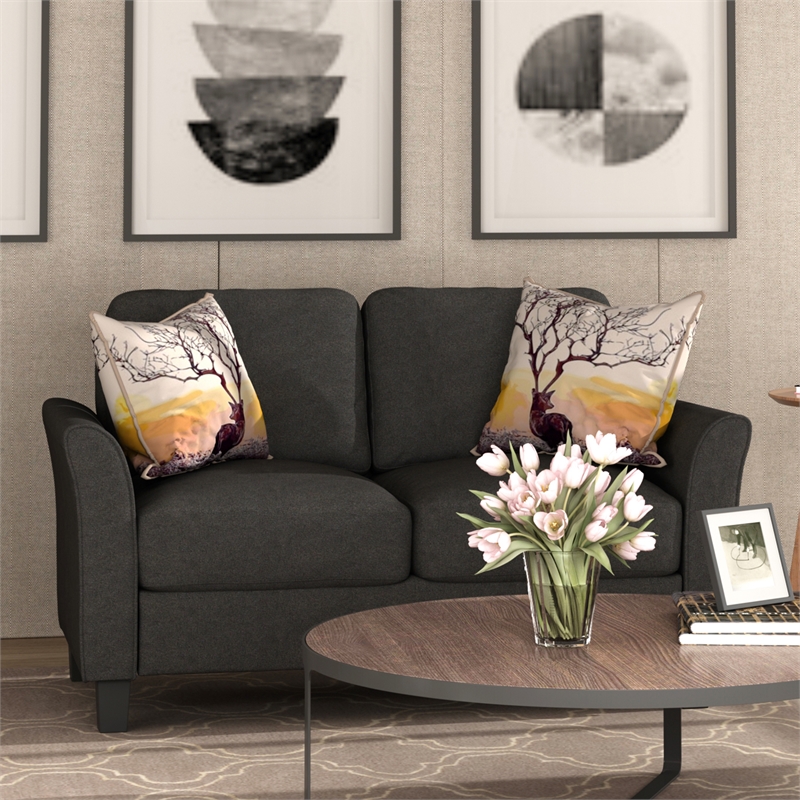 CRO Decor 3 Piece Sectional Sofa Set Living Room Soft Linen Fabric (Black)