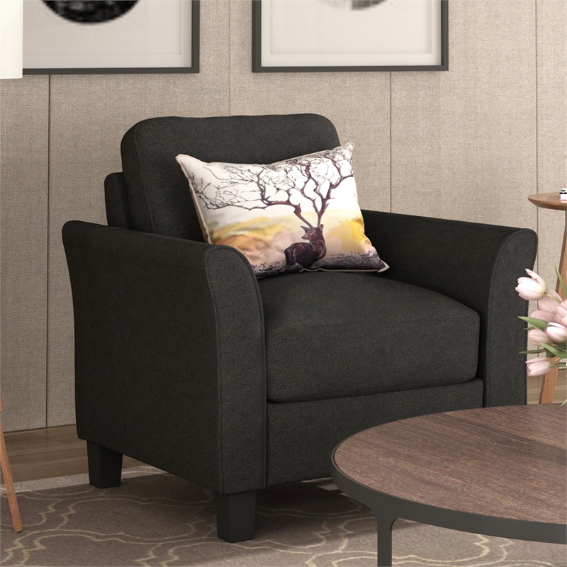 CRO Decor 3 Piece Sectional Sofa Set Living Room Soft Linen Fabric (Black)