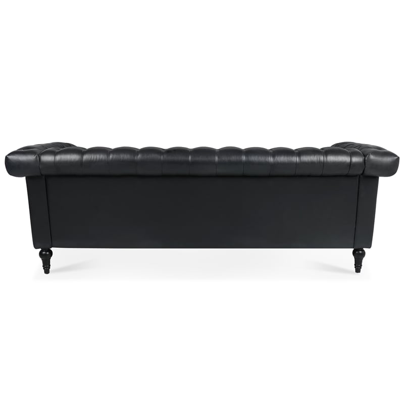 CRO Decor 83.5'' Traditional Square Arm Removable Cushion 3 Seater Sofa (Black)