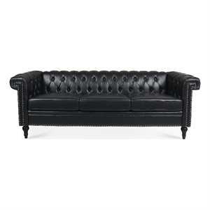 CRO Decor 83.5'' Traditional Square Arm Removable Cushion 3 Seater Sofa (Black)