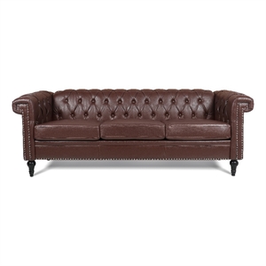 CRO Decor 83.5'' Traditional Square Arm Removable Cushion 3 Seater Sofa (Brown)