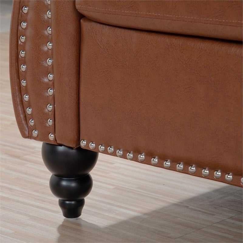 CRO Decor 84' BROWN PU Rolled Arm Chesterfield Three Seater Sofa-Brown