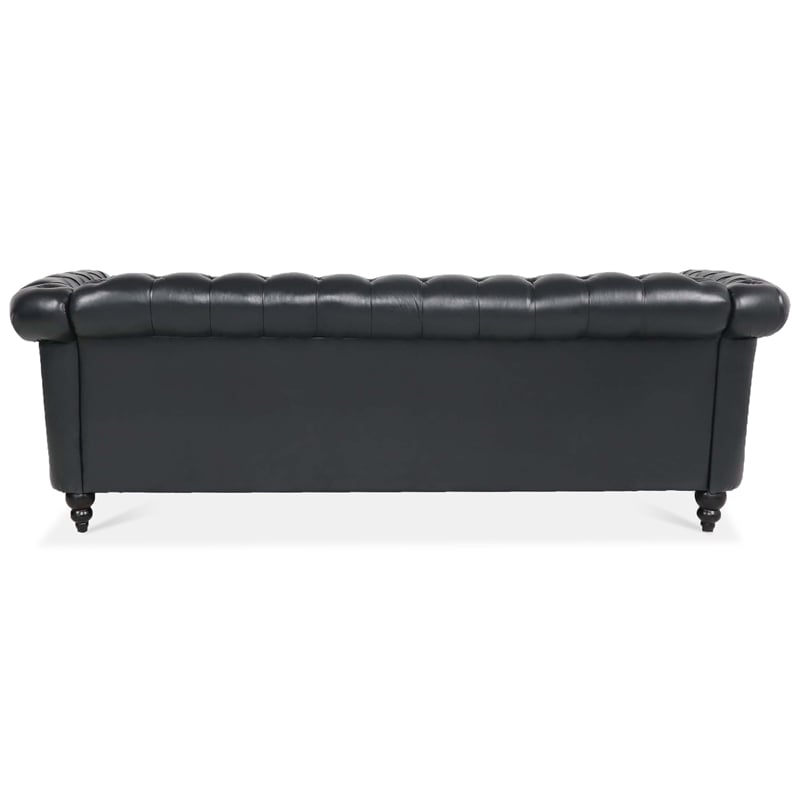 CRO Decor 84' BROWN PU Rolled Arm Chesterfield Three Seater Sofa-Black