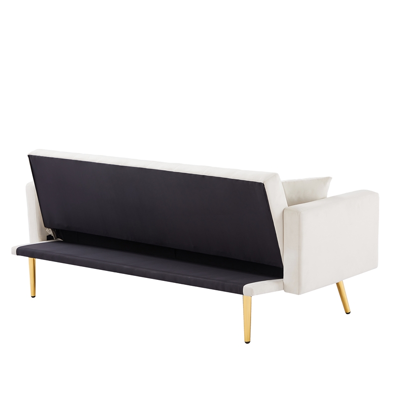 CRO Decor Convertible Folding Futon Velvet Sofa Bed in Cream White