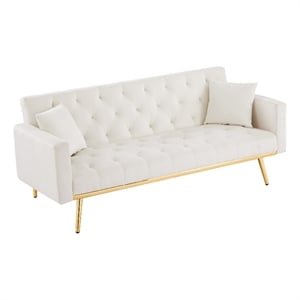 CRO Decor Convertible Folding Futon Velvet Sofa Bed in Cream White