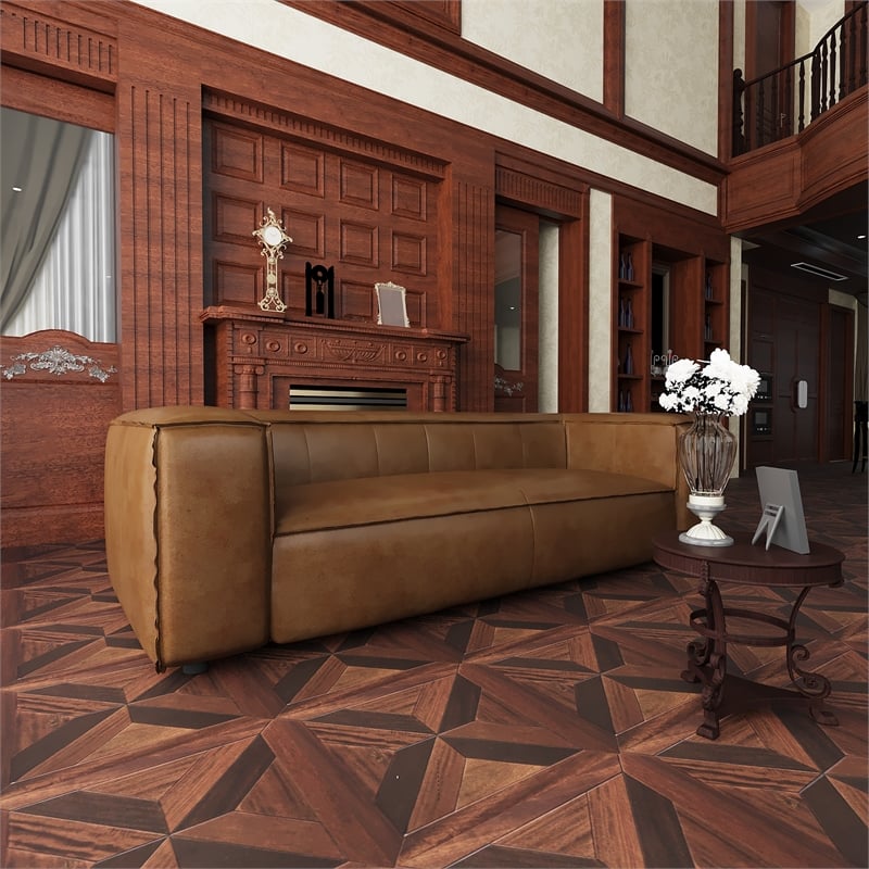 CRO Decor Vanessa Full Aniline Genuine Leather Stationary Sofa (Brown)