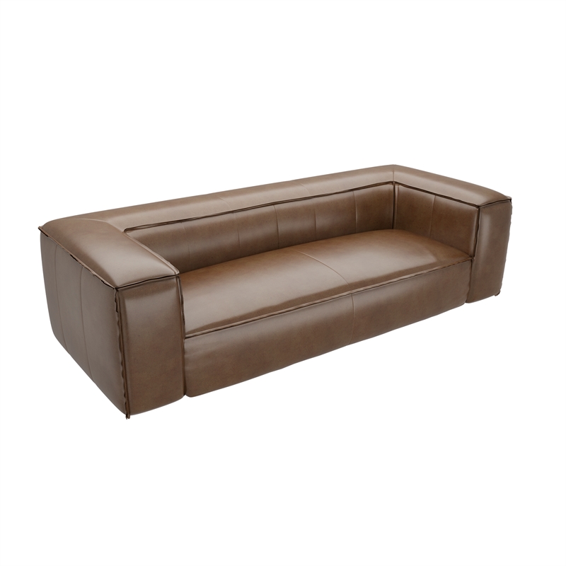 CRO Decor Vanessa Full Aniline Genuine Leather Stationary Sofa (Brown)