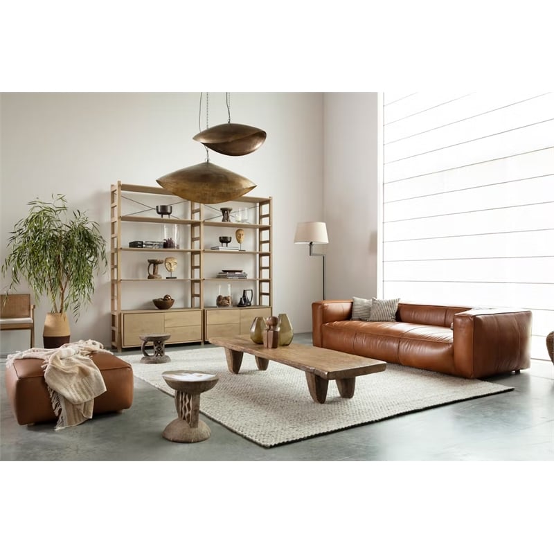 CRO Decor Vanessa Full Aniline Genuine Leather Stationary Sofa (Brown)